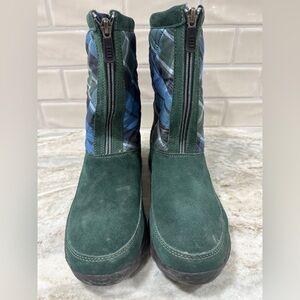Lands’ End Winter Boots Green Suede Plaid Women’s Size 10